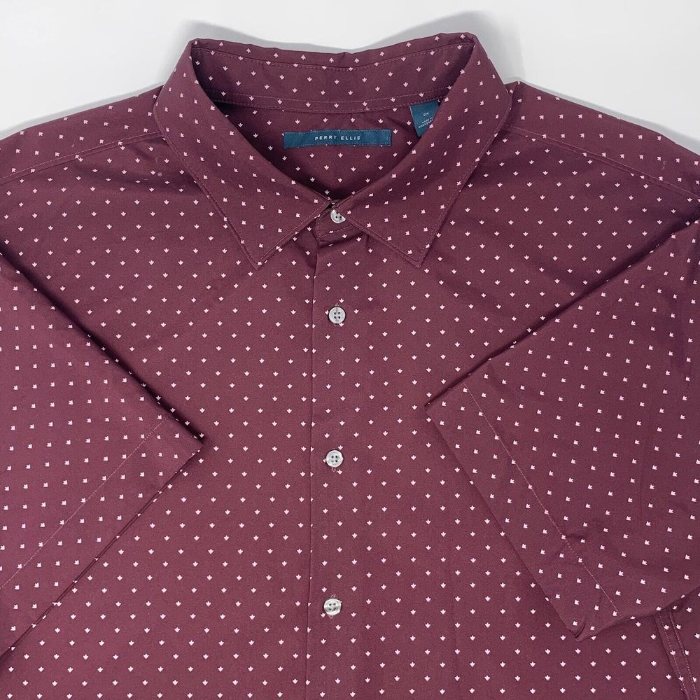 Perry Ellis Burgundy Lightweight Short Sleeve Button Up Men's Shirt Size 2X